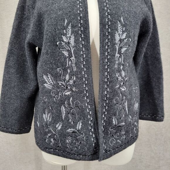 Linea Wool Charcoal Gray Embroidered Cardigan Sweater Jacket Plus Size 1X - Picture 6 of 12